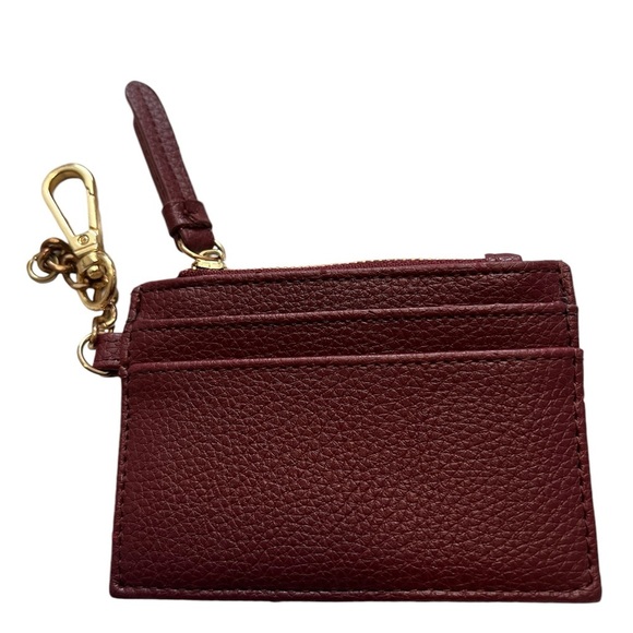 Steve Madden Cute Burgundy Keychain Zipper Card Wallet with Gold Accents - Picture 2 of 3